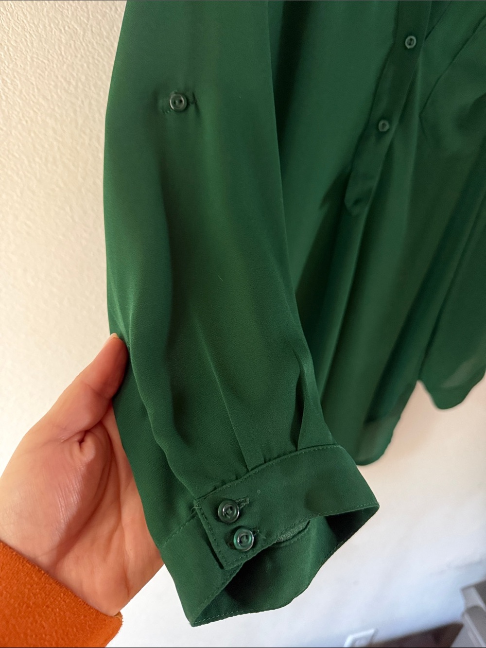 41 Hawthorn Colibri Emerald Green Roll Tab Long Sleeve Split-Neck Blouse, Size M - Picture 3 of 11